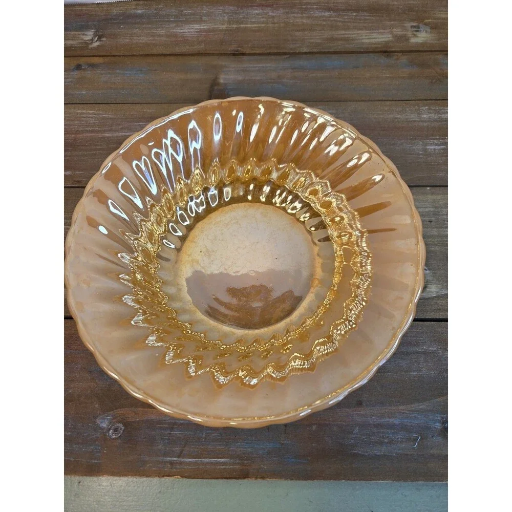 Fire King Vintage Peach Lusterware Dessert Bowl Scalloped Edge, Iridescent